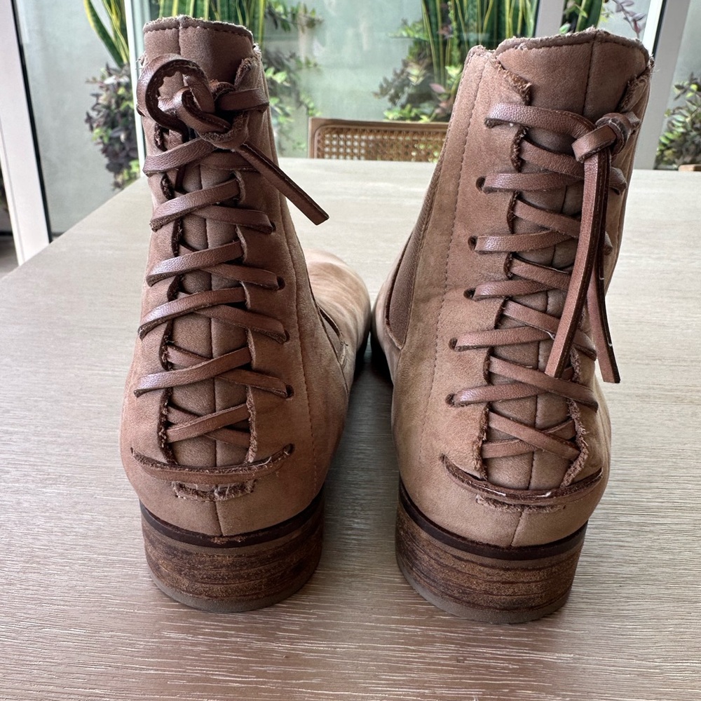 Aldo Tan Leather Suede Lace Up Pull On Ankle Boots Size 8